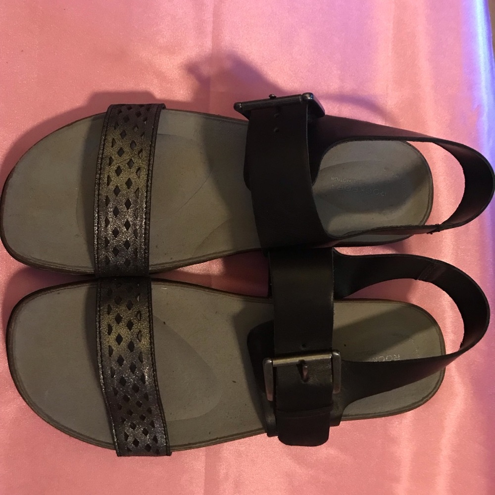 Rockport leather sandals. Black/shimmery black color. New without tags. Size 9M.